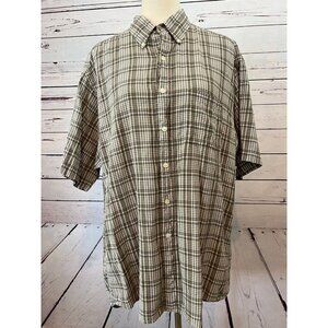 Brooks Brothers Shirt Large‎ Short Sleeve Button Front Sport Plaid Cotton Tan